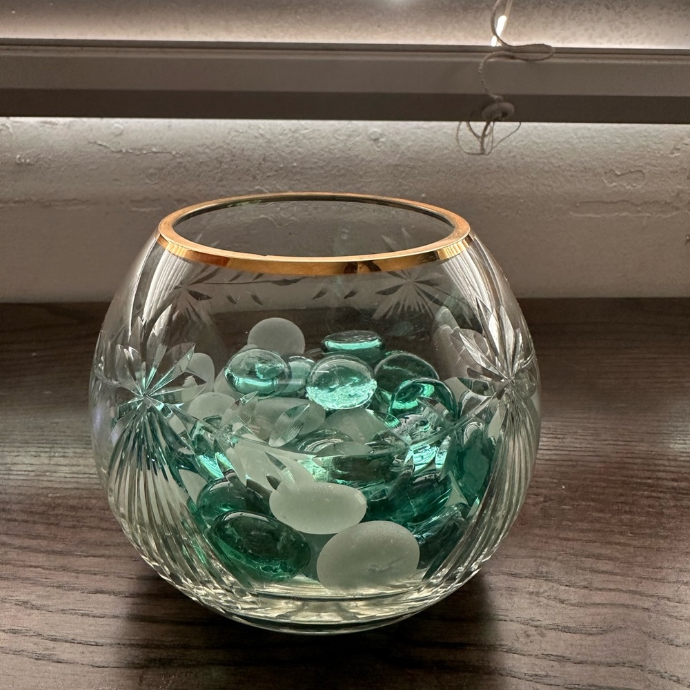 Handcrafted Crystal Glass Bowl with Gold Rim